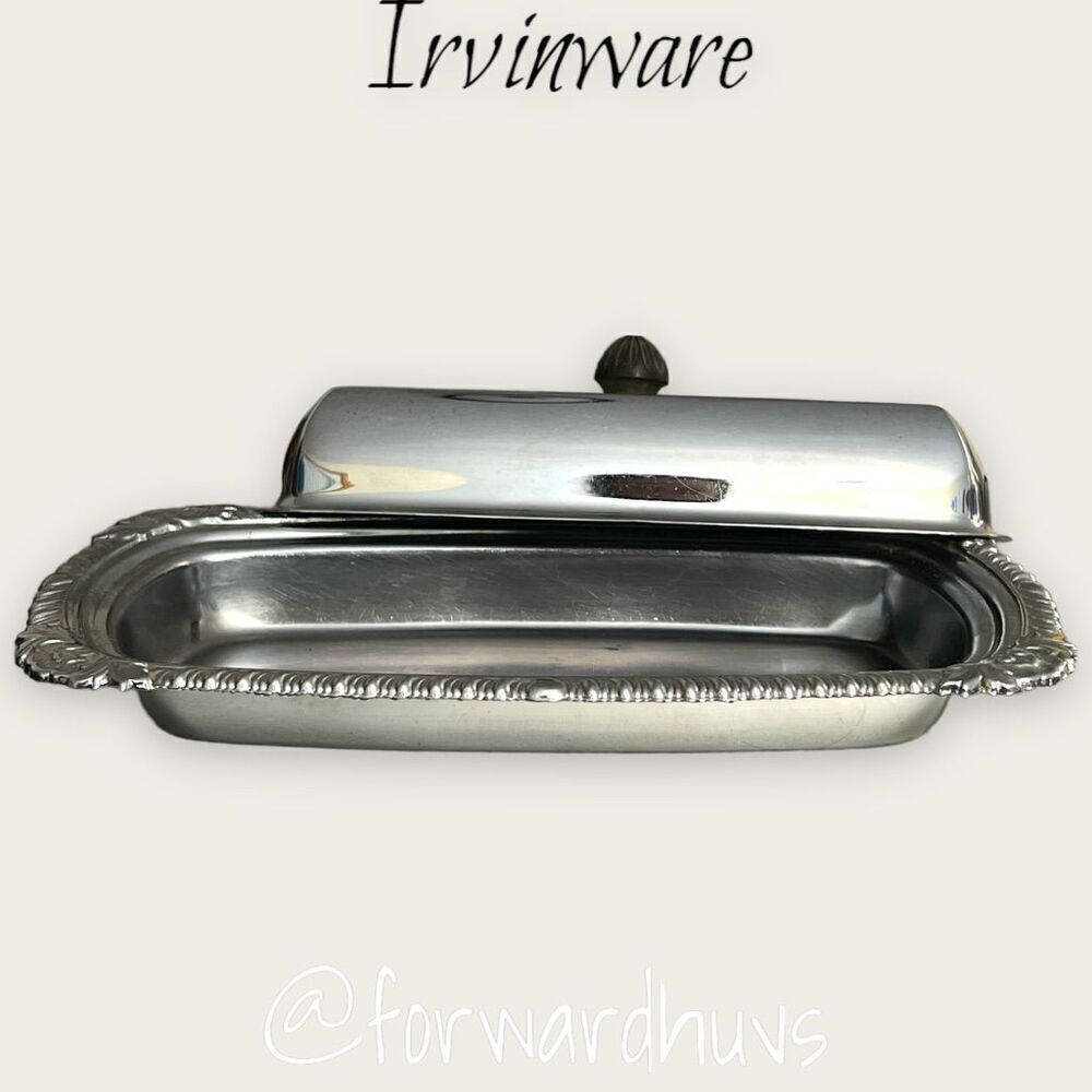 Irvinware Silver Tone Butter Dish, Sugar & Creamer Dish and Salt & Pepper Shaker